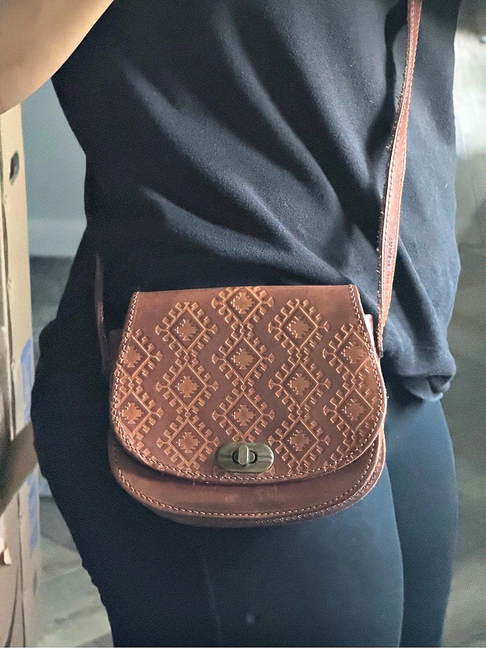 Mini Brown Geometric Crossbody Bag